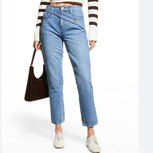 TRIARCHY Womens Crossover Jeans Cropped High rise straight-leg Sz 28 Medium wash - Picture 1 of 7